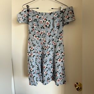 Lush off the shoulder short blue floral dress. Size Small